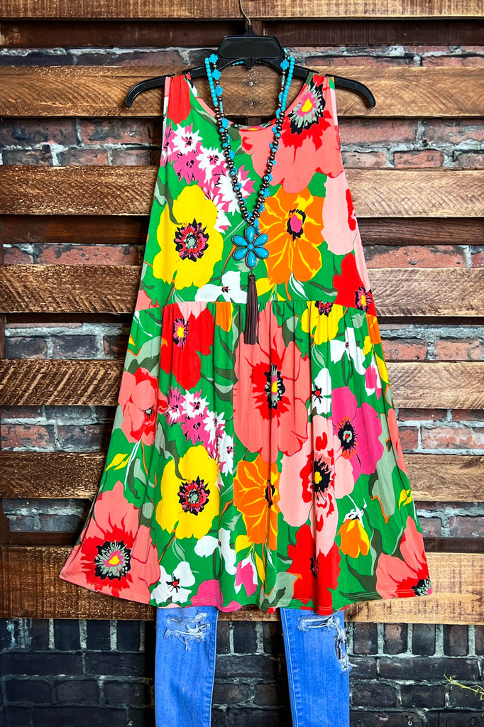 PARADISE BLOOM MULTI-COLOR FLORAL SLEEVELESS DRESS