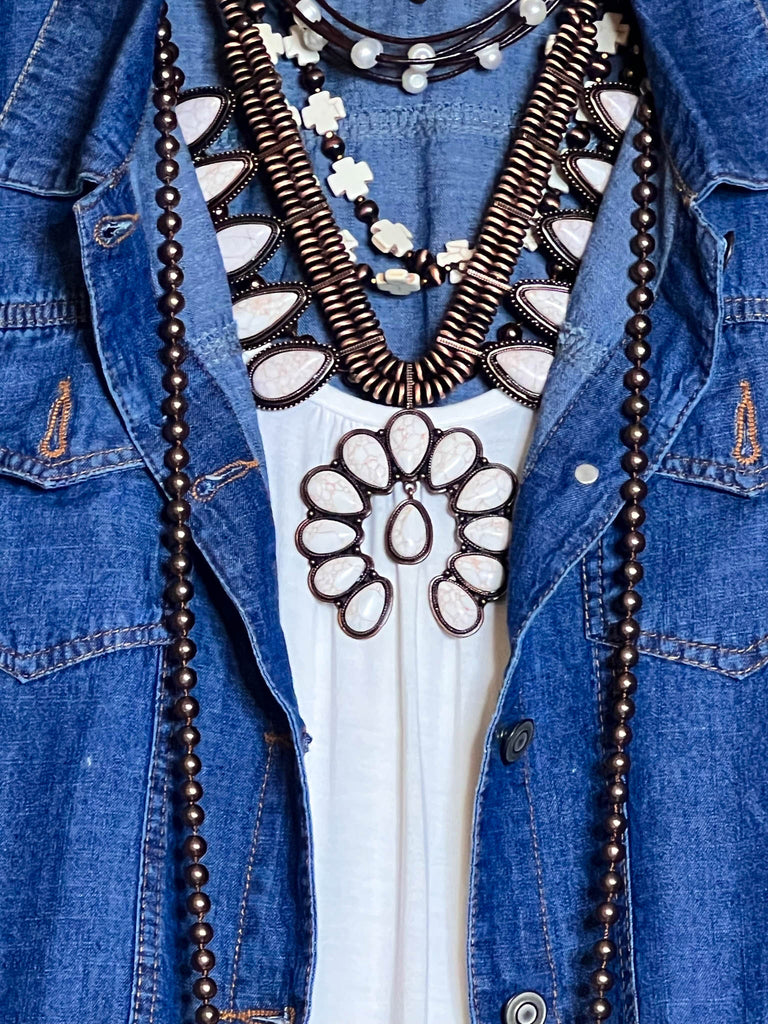 NEVER OUT OF STYLE LEOPARD PRINT LACE & SHABBY DENIM VEST