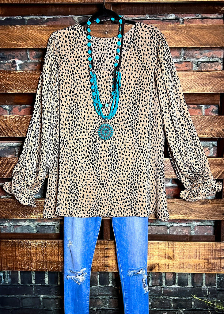 BEAUTIFUL FEELINGS ANIMAL PRINT BLOUSE IN BEIGE & BROWN