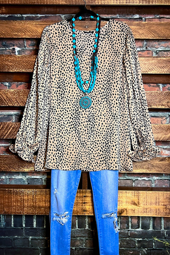 BEAUTIFUL FEELINGS ANIMAL PRINT BLOUSE IN BEIGE & BROWN