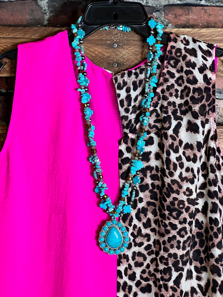 DREAMS OF YOU FUCHSIA & LEOPARD PRINT TOP