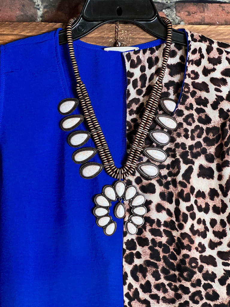 DREAMS OF YOU ROYAL BLUE & LEOPARD PRINT TOP