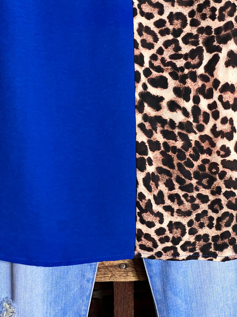 DREAMS OF YOU ROYAL BLUE & LEOPARD PRINT TOP