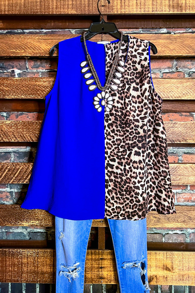 DREAMS OF YOU ROYAL BLUE & LEOPARD PRINT TOP