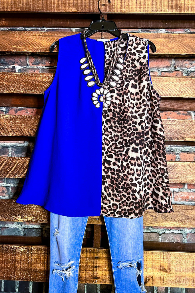 DREAMS OF YOU ROYAL BLUE & LEOPARD PRINT TOP