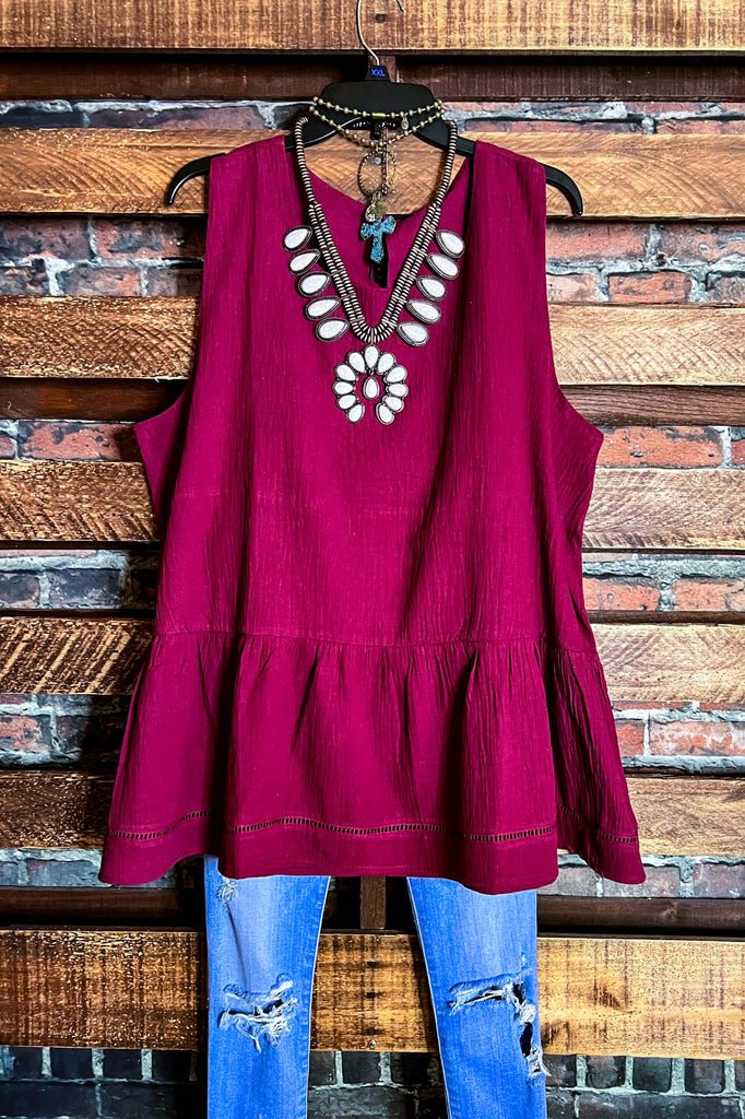 BEAUTIFUL KIND OF DAY BURGUNDY 100% COTTON TOP