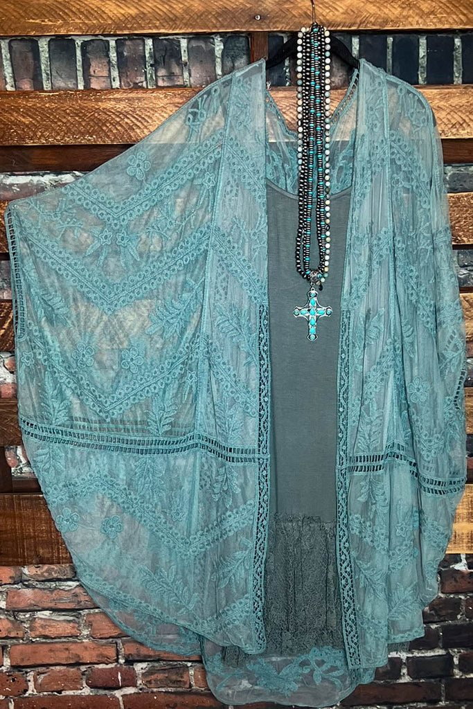 YOU'RE MY DREAM LACE SAGE OVERSIZED DUSTER KIMONO