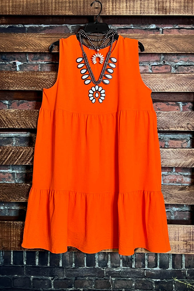 BEAUTIFUL LIFE TO LIVE ORANGE TIERED SLEEVELESS DRESS