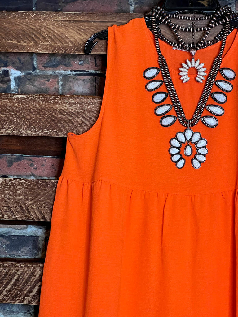 BEAUTIFUL LIFE TO LIVE ORANGE TIERED SLEEVELESS DRESS