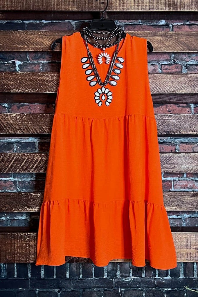 BEAUTIFUL LIFE TO LIVE ORANGE TIERED SLEEVELESS DRESS