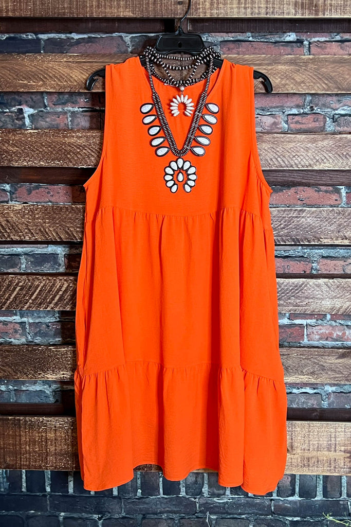 BEAUTIFUL LIFE TO LIVE ORANGE TIERED SLEEVELESS DRESS