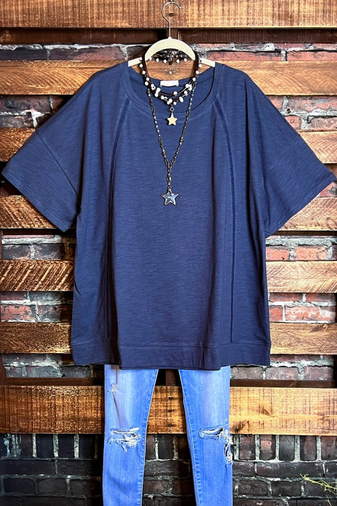 CASUAL DAYS COTTON NAVY BLUE WASHED TUNIC