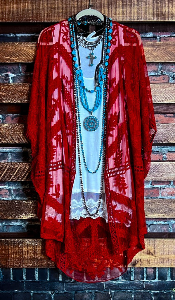 YOU'RE MY DREAM LACE RED RUST OVERSIZED DUSTER KIMONO