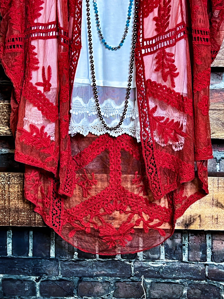 YOU'RE MY DREAM LACE RED RUST OVERSIZED DUSTER KIMONO