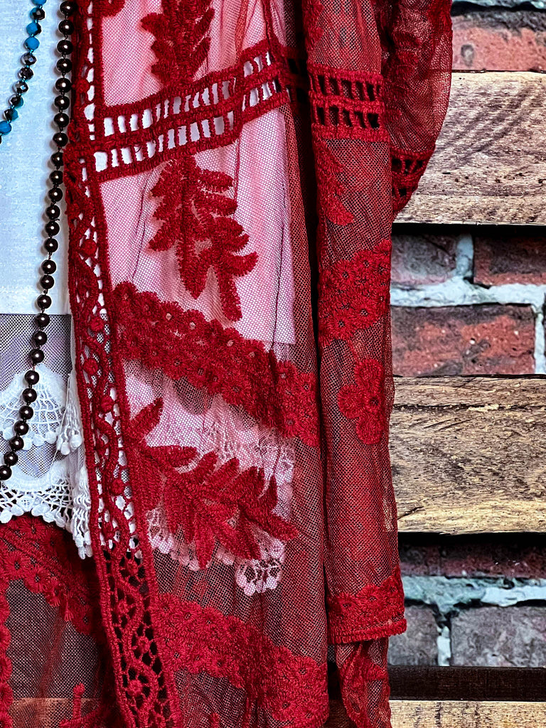 YOU'RE MY DREAM LACE RED RUST OVERSIZED DUSTER KIMONO