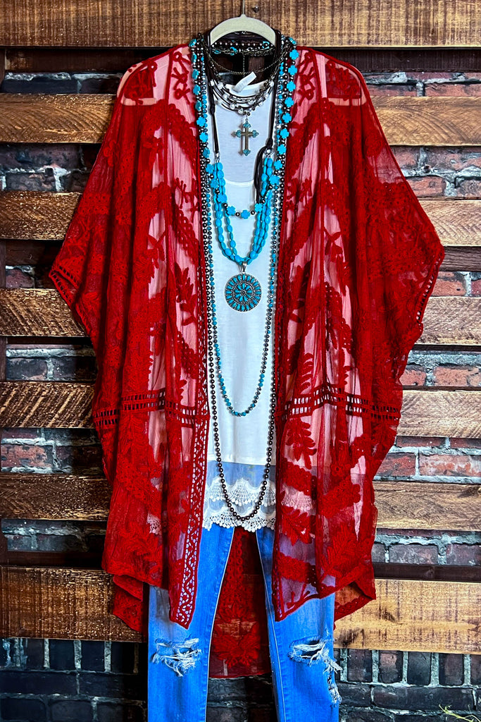 YOU'RE MY DREAM LACE RED RUST OVERSIZED DUSTER KIMONO