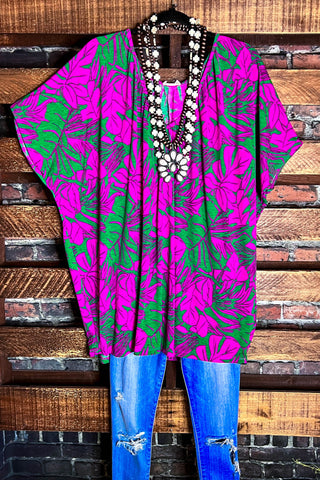 PRETTY PERFECTION EMBROIDERED OVERSIZED TUNIC IN ATLANTIC BLUE