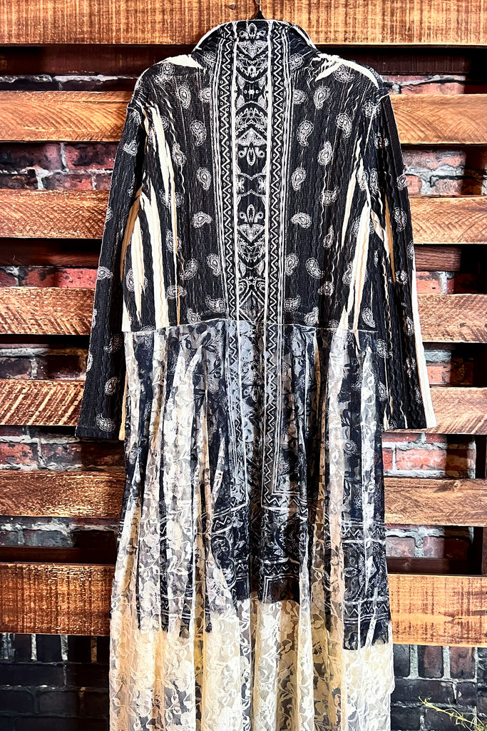 SECRET ORIGINS FAB PAISLEY LACE CARDIGAN LONG JACKET BLACK & BEIGE