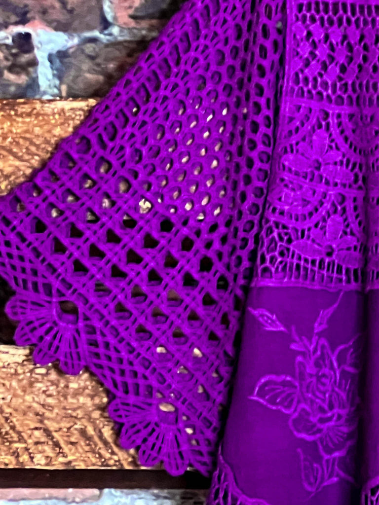 A FAIRYTALE PRETTY UNIQUE 100% COTTON CROCHET LACE TUNIC IN PURPLE