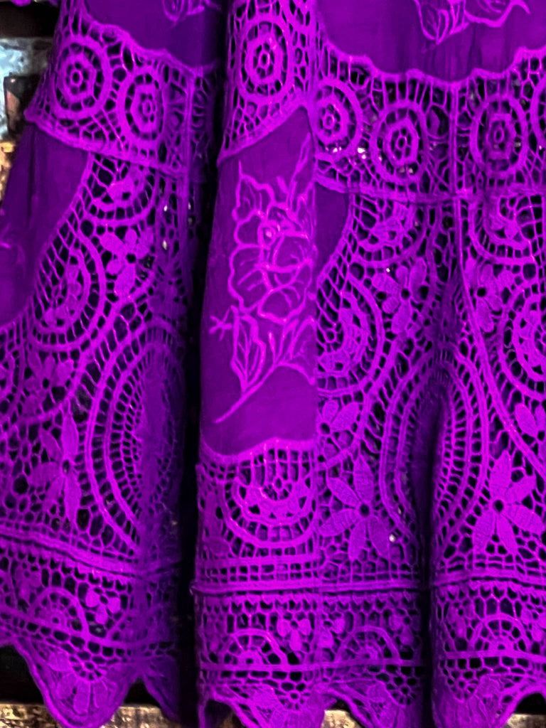 A FAIRYTALE PRETTY UNIQUE 100% COTTON CROCHET LACE TUNIC IN PURPLE