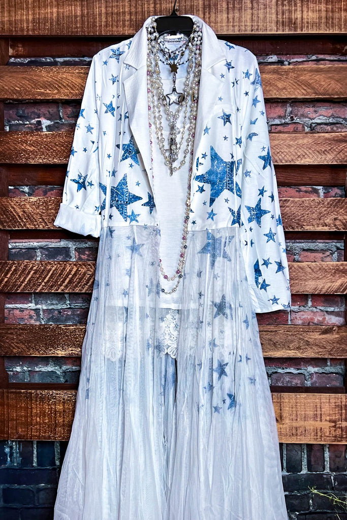 Whisper Your Wishes Stars Print Long Jacket Mesh Tulle Layer