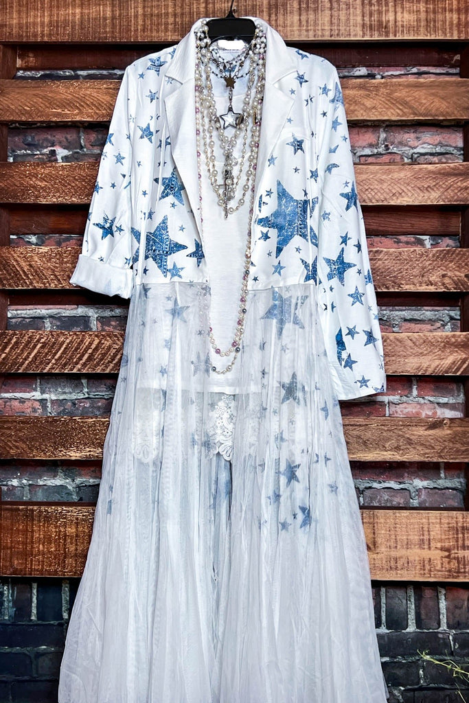 Whisper Your Wishes Stars Print Long Jacket Mesh Tulle Layer