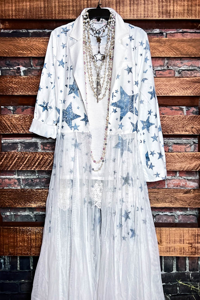 Whisper Your Wishes Stars Print Long Jacket Mesh Tulle Layer