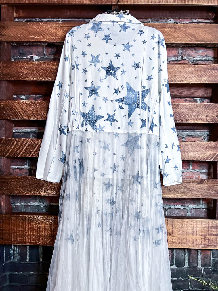 Whisper Your Wishes Stars Print Long Jacket Mesh Tulle Layer