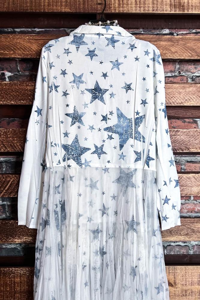 Whisper Your Wishes Stars Print Long Jacket Mesh Tulle Layer