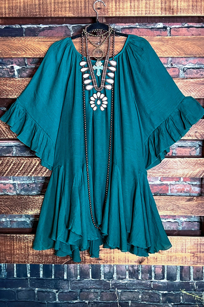 BOHO-HIPPIE SWING OVERSIZED COMFY TUNIC DRESS IN FOREST GREEN