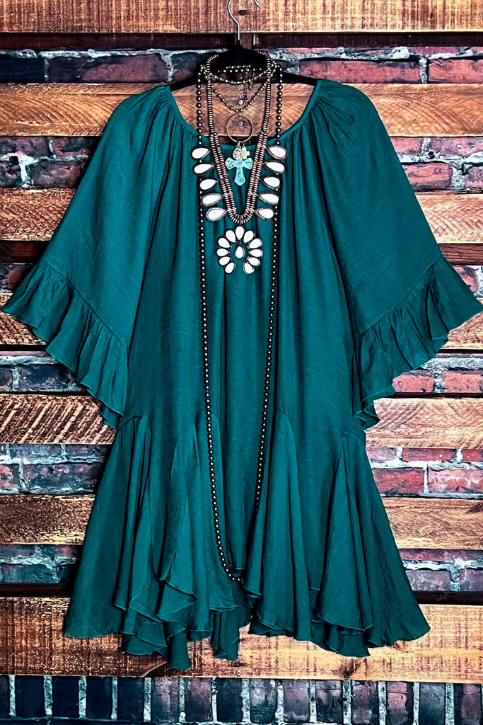 BOHO-HIPPIE SWING OVERSIZED COMFY TUNIC DRESS IN FOREST GREEN