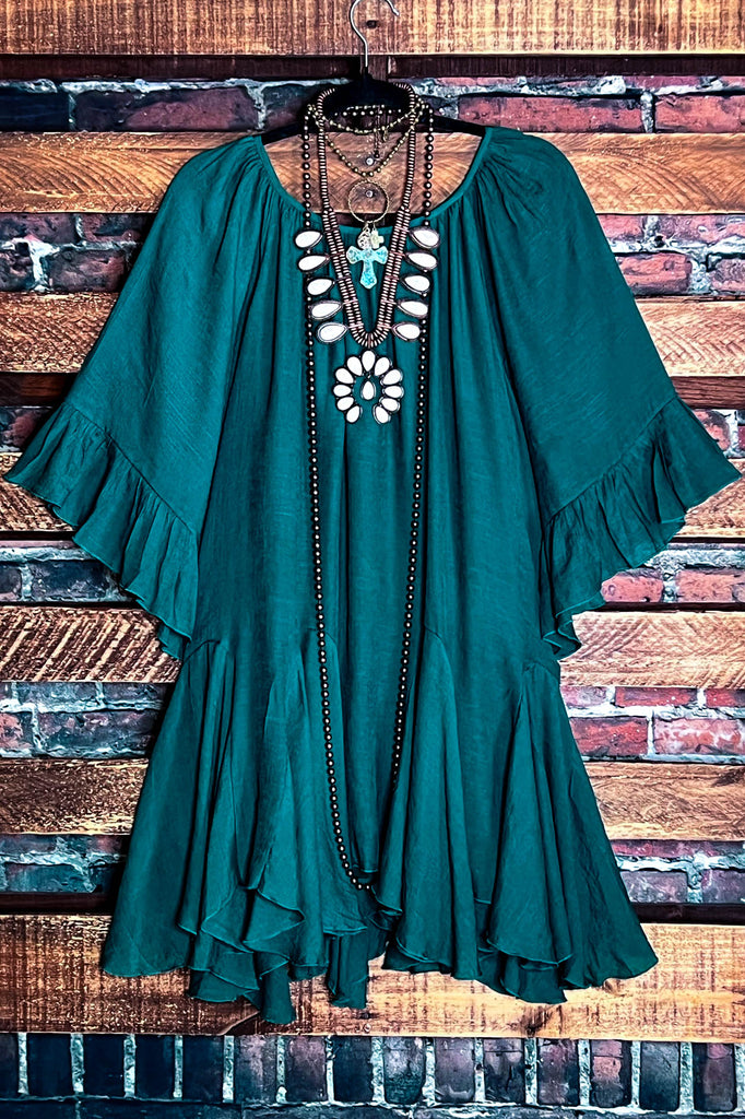 BOHO-HIPPIE SWING OVERSIZED COMFY TUNIC DRESS IN FOREST GREEN