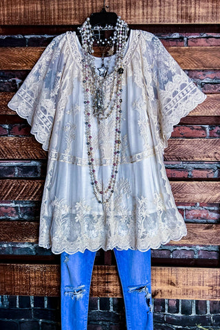 SUNSET CHASER BOHO SWING OVERSIZED TUNIC IN BEIGE & NAVY