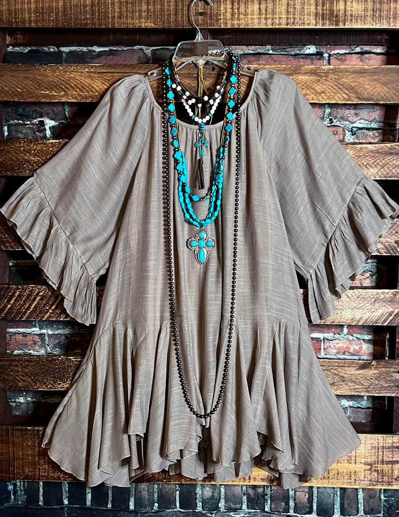 BOHO-HIPPIE SWING OVERSIZED COMFY TUNIC DRESS IN MOCHA