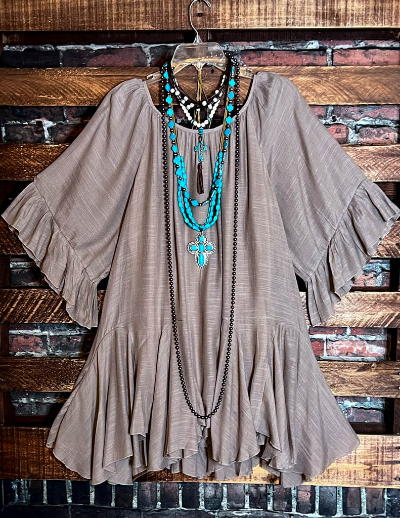 BOHO-HIPPIE SWING OVERSIZED COMFY TUNIC DRESS IN MOCHA