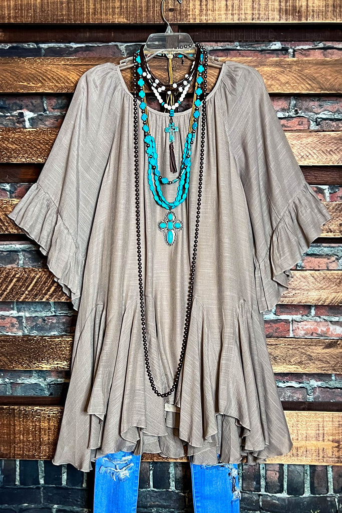 BOHO-HIPPIE SWING OVERSIZED COMFY TUNIC DRESS IN MOCHA