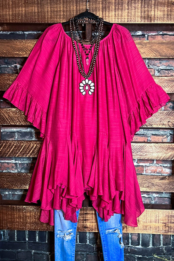 BOHO-HIPPIE SWING OVERSIZED COMFY TUNIC DRESS IN CRIMSON