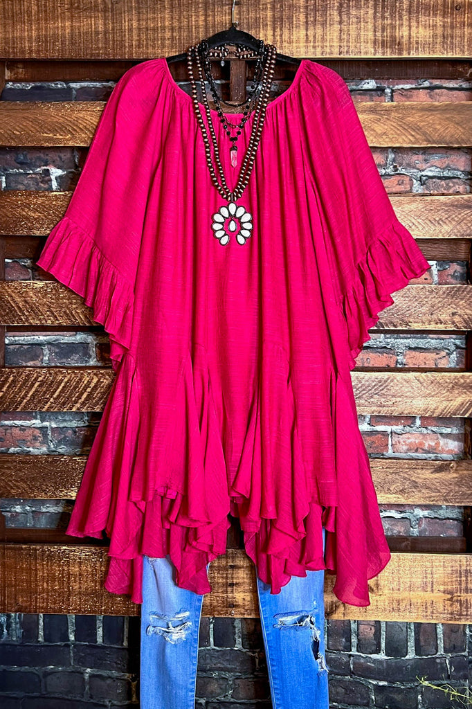 BOHO-HIPPIE SWING OVERSIZED COMFY TUNIC DRESS IN CRIMSON