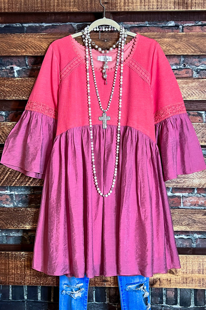 AS CUTE AS THEY COME CORAL & MAUVE TUNIC