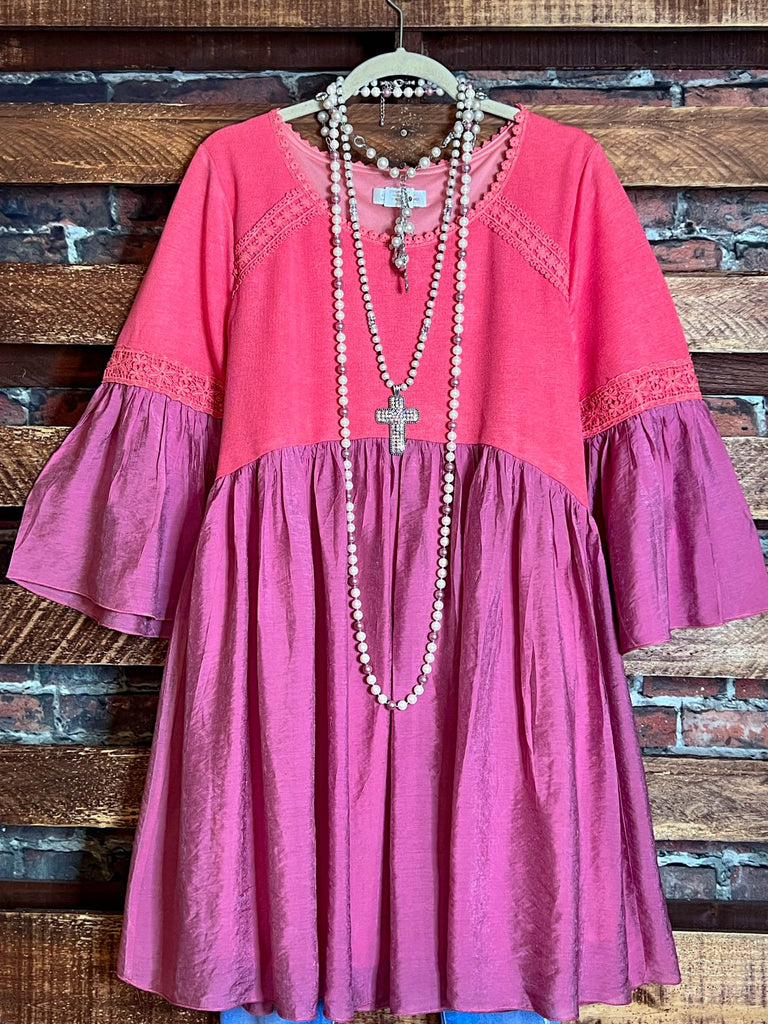 AS CUTE AS THEY COME CORAL & MAUVE TUNIC