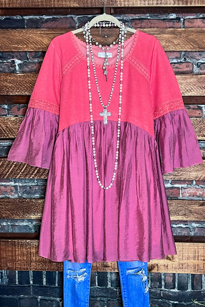 AS CUTE AS THEY COME CORAL & MAUVE TUNIC