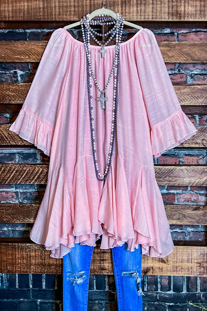 BOHO-HIPPIE SWING OVERSIZED COMFY TUNIC DRESS IN LIGHT PINK