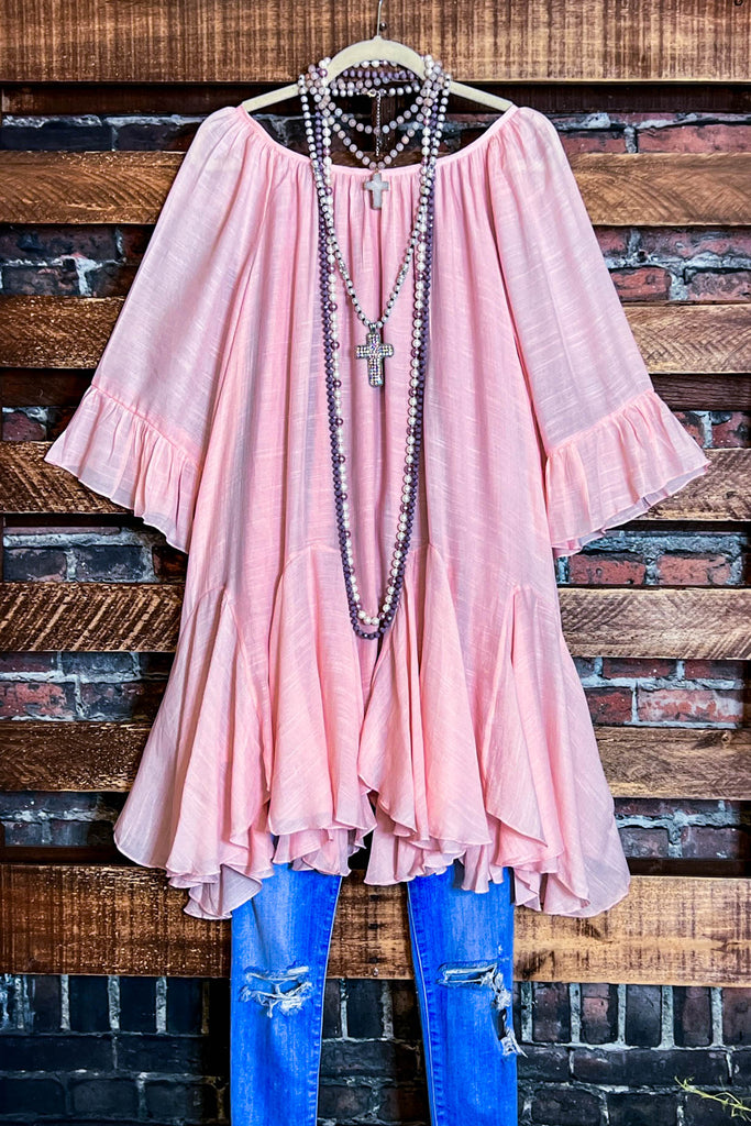 BOHO-HIPPIE SWING OVERSIZED COMFY TUNIC DRESS IN LIGHT PINK