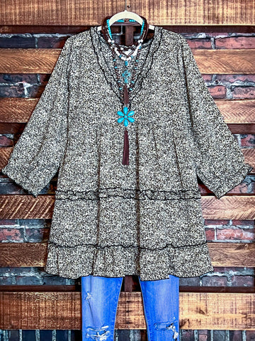 SUNSET CHASER BOHO SWING OVERSIZED TUNIC IN BEIGE & NAVY