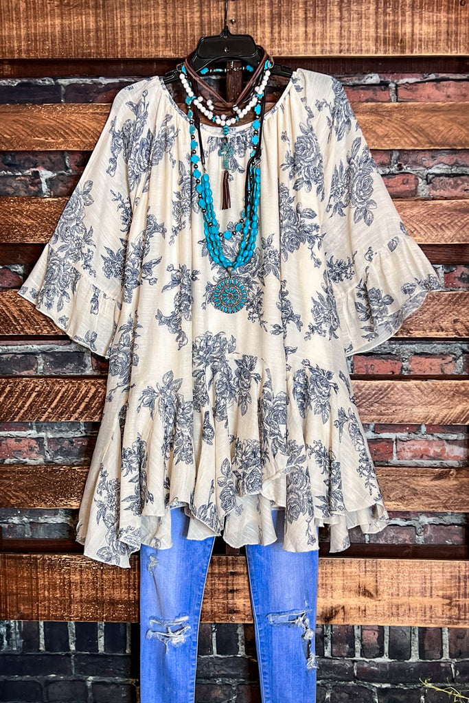 SUNSET CHASER BOHO SWING OVERSIZED TUNIC IN BEIGE & NAVY