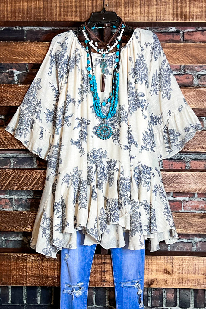 SUNSET CHASER BOHO SWING OVERSIZED TUNIC IN BEIGE & NAVY