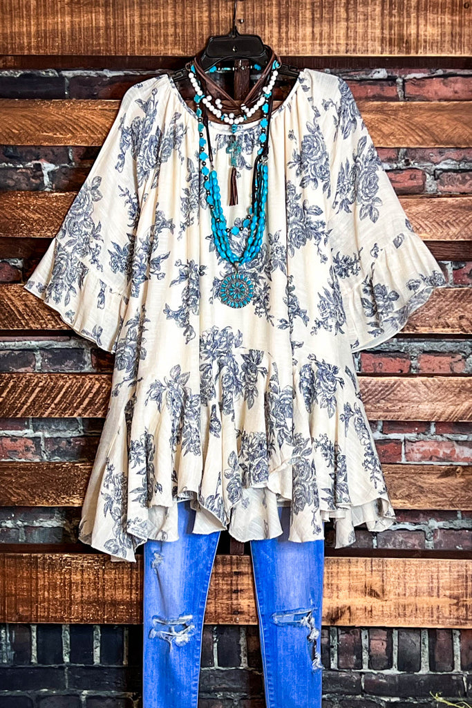 SUNSET CHASER BOHO SWING OVERSIZED TUNIC IN BEIGE & NAVY