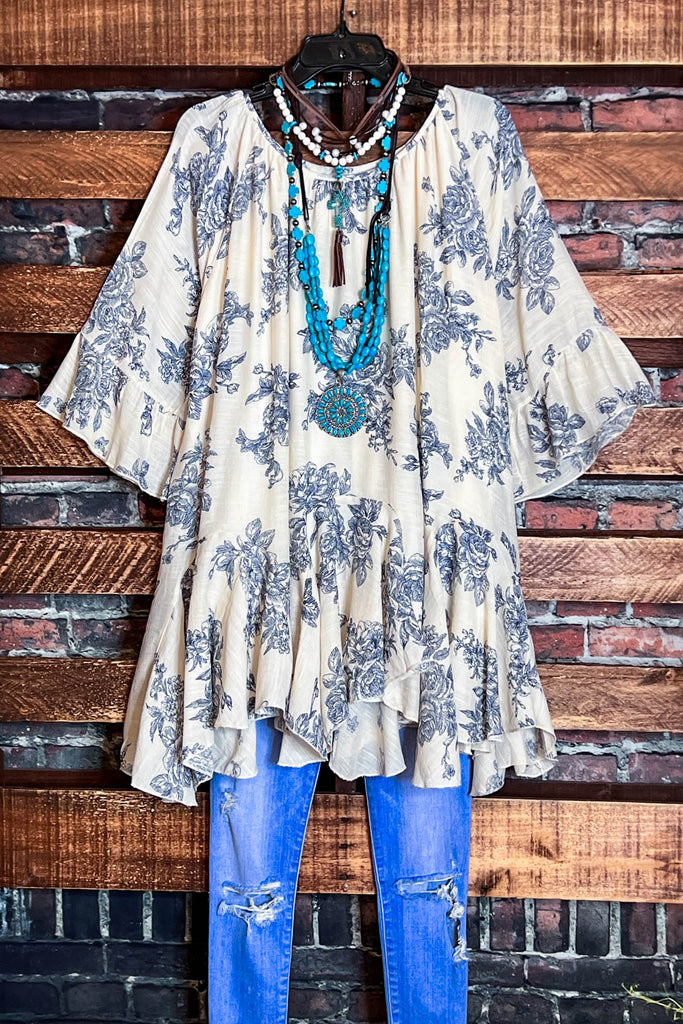 SUNSET CHASER BOHO SWING OVERSIZED TUNIC IN BEIGE & NAVY