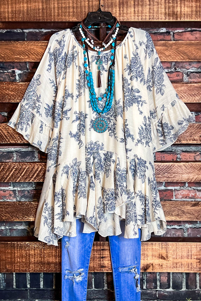 SUNSET CHASER BOHO SWING OVERSIZED TUNIC IN BEIGE & NAVY