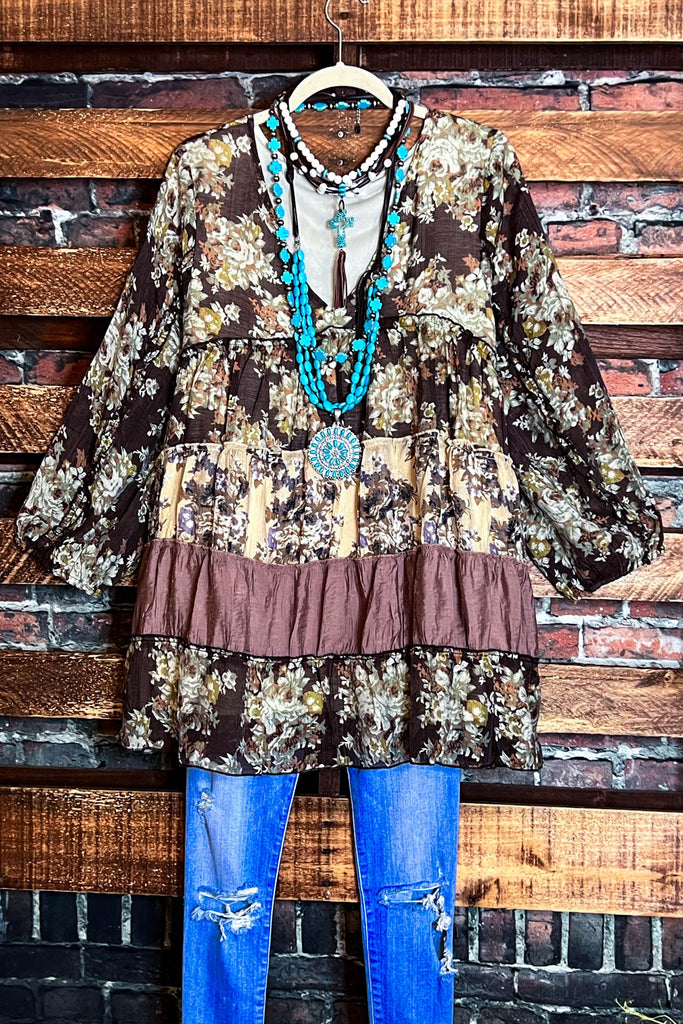 ROSEWOOD ROMANCE BABYDOLL TUNIC IN BROWM & MOCHA